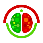 An icon made from a simple stylized brain shape, with red as the left hemisphere and green as the right hemisphere, surrounded by concentric semi-circles of red and green on opposite sides.