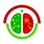 An icon made from a simple stylized brain shape, with red as the left hemisphere and green as the right hemisphere, surrounded by concentric semi-circles of red and green on opposite sides.
